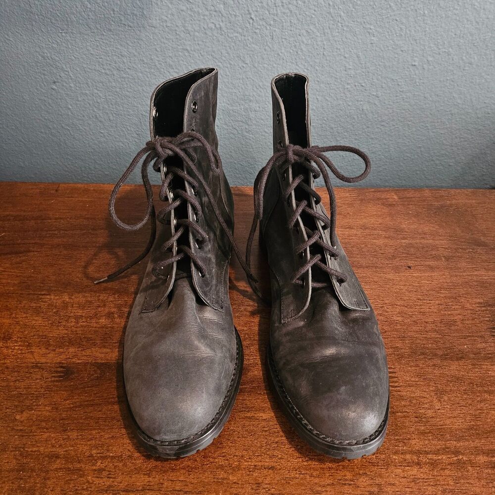 Tony Bianco Womens Leather Combat Lace Up Boots 7 Distressed Black Moto New
